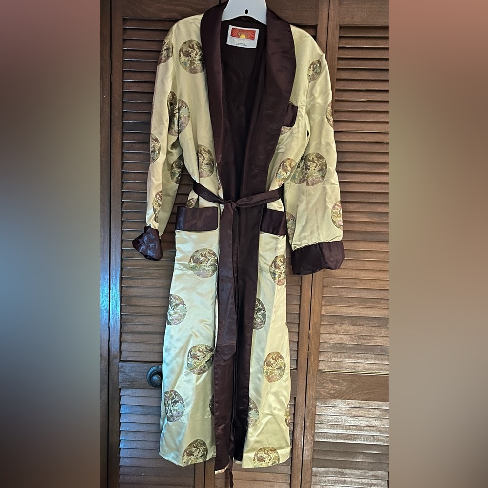 Chinese Vintage Men's Oriental Embroidered Jacquard Robe Smoking Jacket - Picture 3 of 14